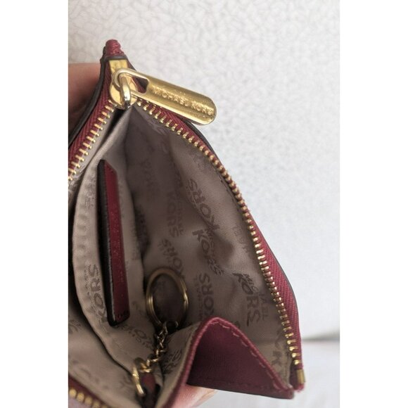 Michael Kors Jet Set Small Keychain Coin Pouch Wallet Leather Red Gold - Picture 9 of 10